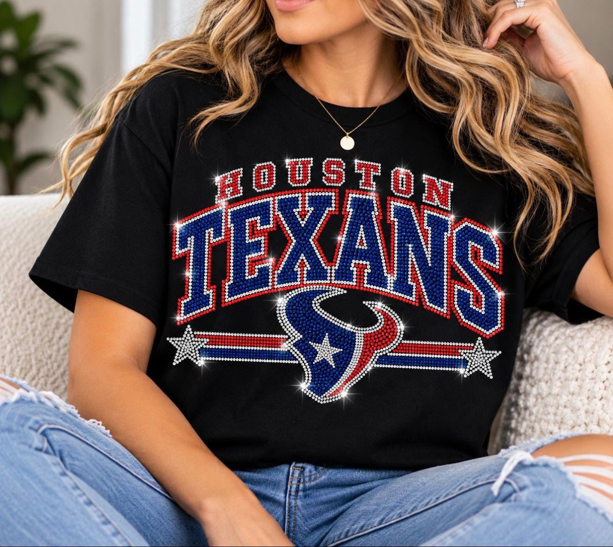 Rhinestone shirt printing and design by Rock Marketing HTX