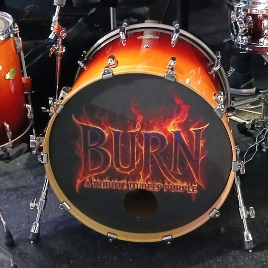 Custom vinyl drumhead graphic by Rock Marketing HTX