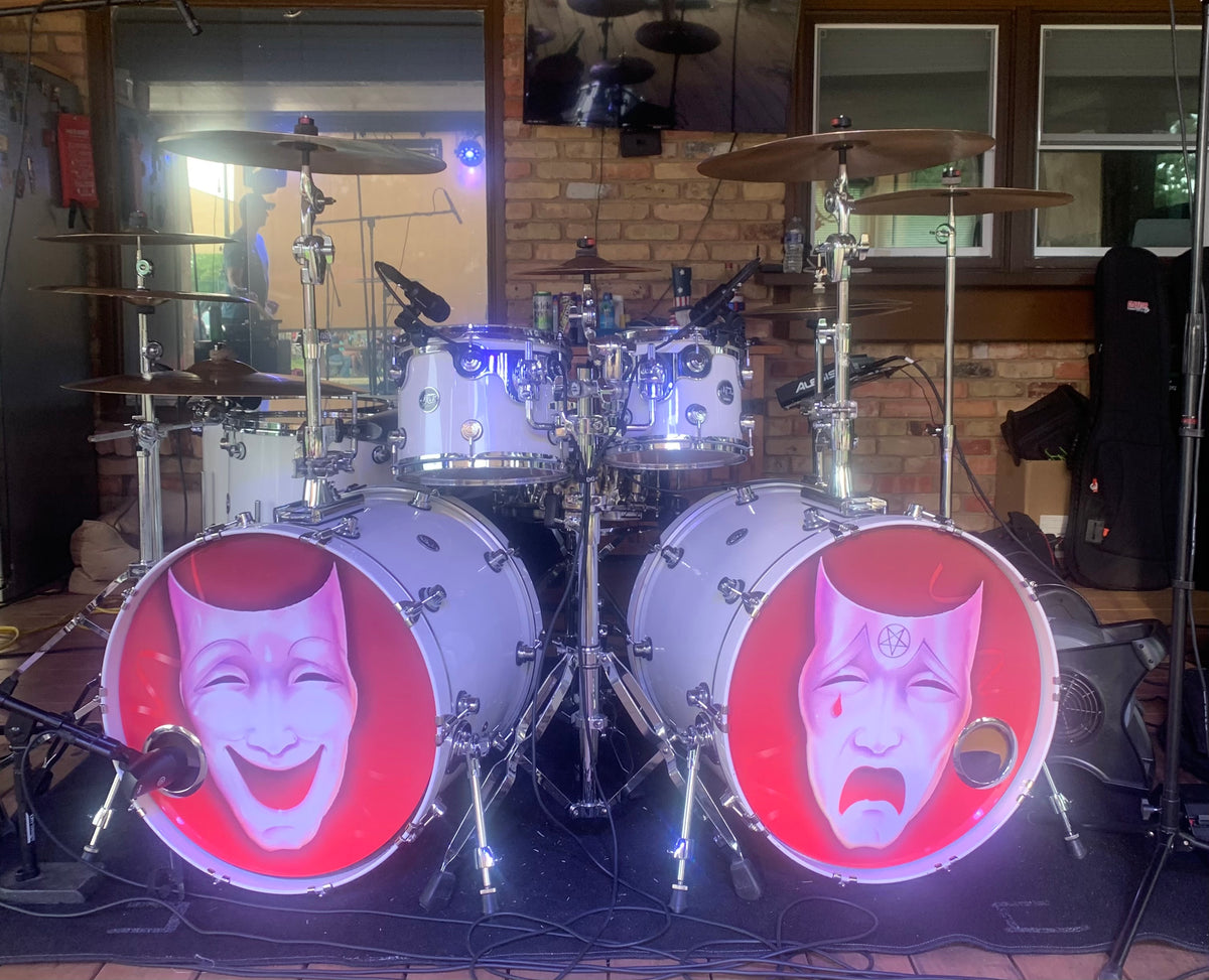 Custom bass drum head graphic example by Rock Marketing HTX