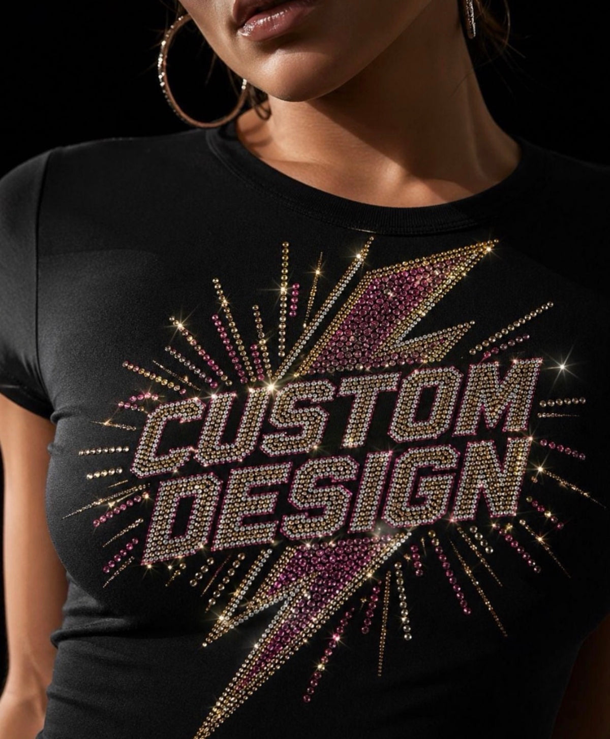 Rhinestone custom shirt example by Rock Marketing HTX