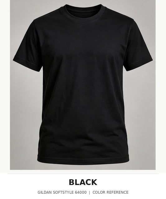 Illustrative Gildan Softstyle 64000 unisex Black shirt mockup