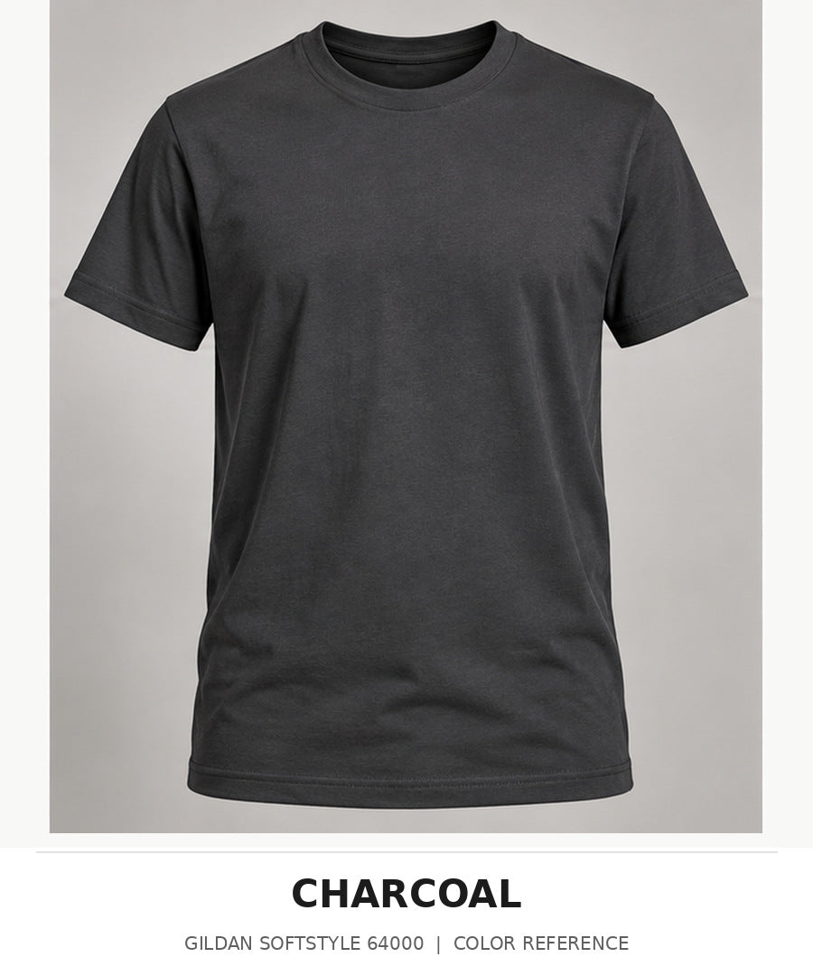 Illustrative Gildan Softstyle 64000 blank T-shirt mockup in Charcoal